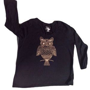 Jms Ladies Black Top Sz 2XL cute Owl